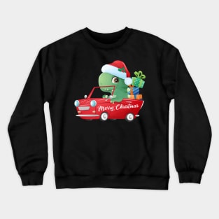 Cute Christmas T Rex Dinosaur In A Car Filled With Gifts Crewneck Sweatshirt